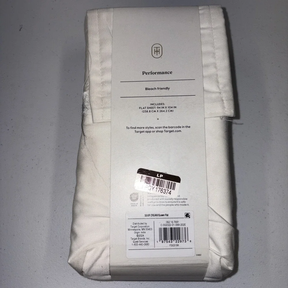 Threshold 400 Thread Count Performance Flat Sheet Sour Cream Queen*